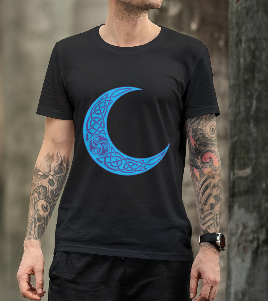 Celtic Knotwork Blue Crescent Moon Viking T-Shirt