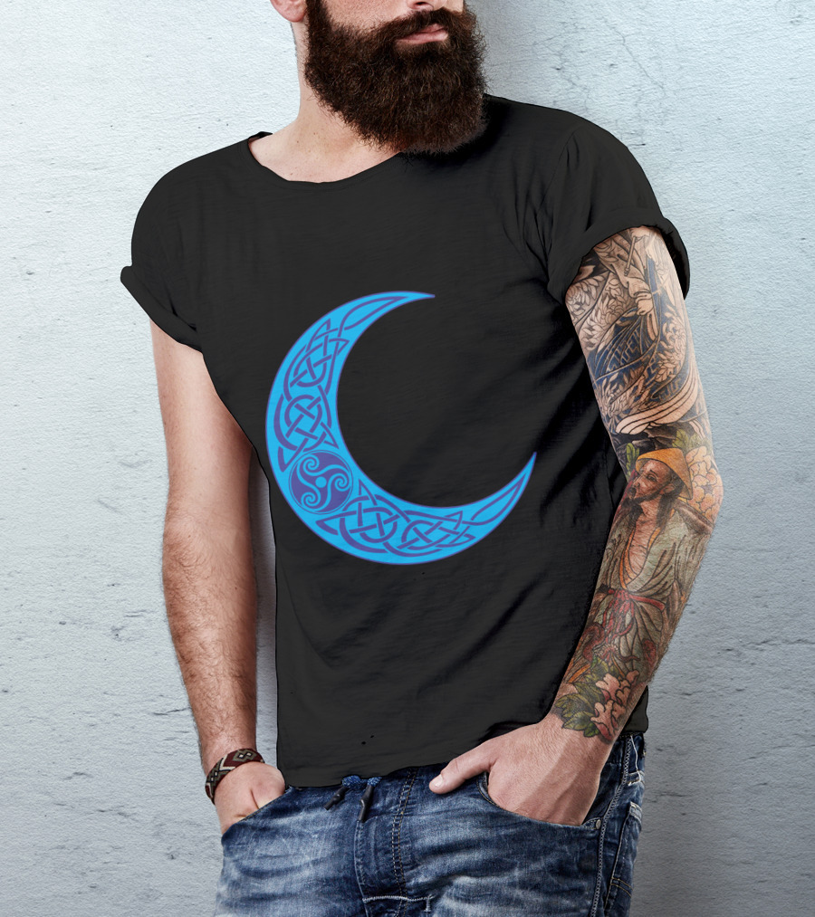 Celtic Knotwork Blue Crescent Moon Viking T-Shirt