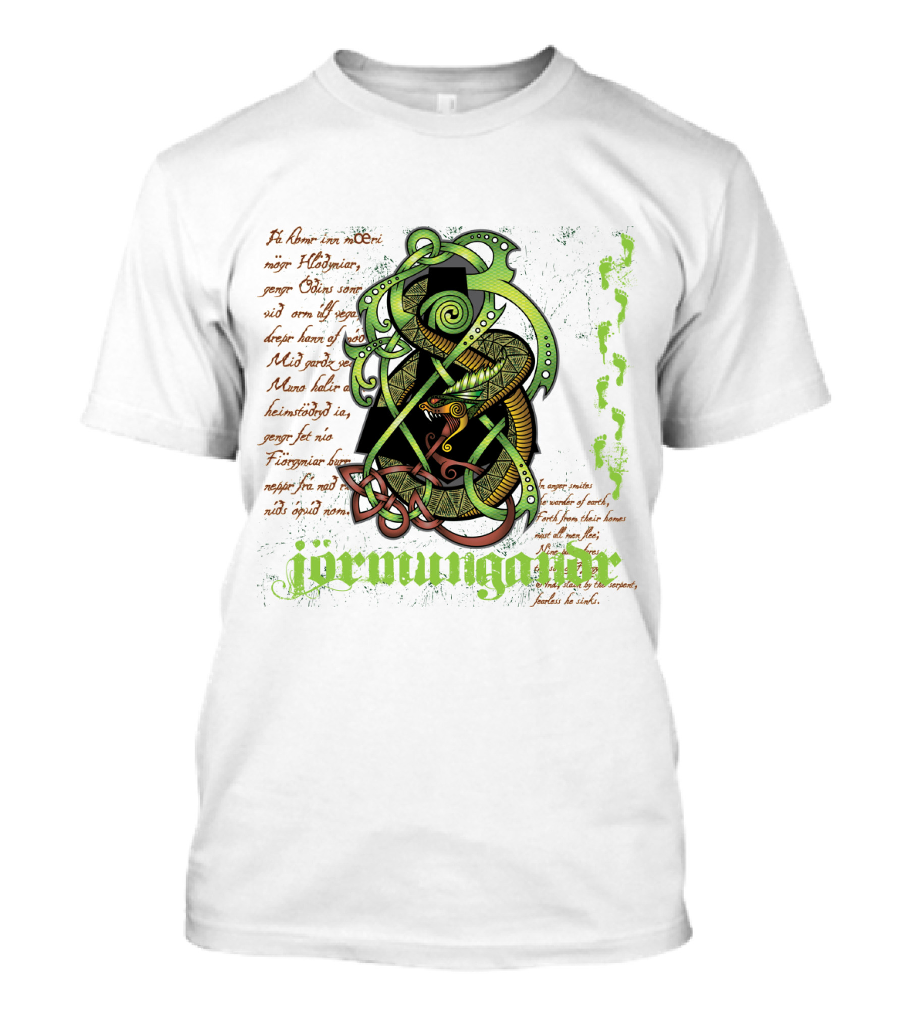 Jörmungandr Viking Norse Mythology Serpent With Runes And Script T-Shirt