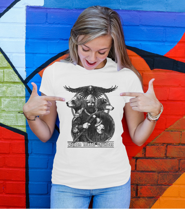 Pagan Metal Thunder Viking Warrior With Bear And Axe T-Shirt