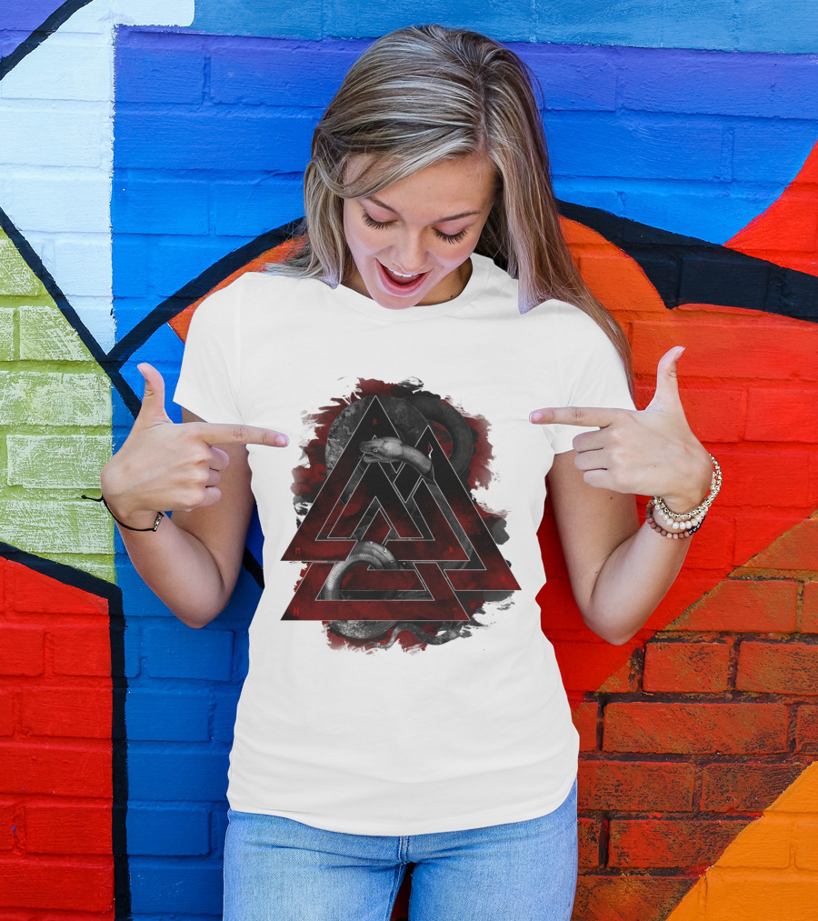 Path To Valhall Valknut Ouroboros Symbol Nordic Runes T-Shirt