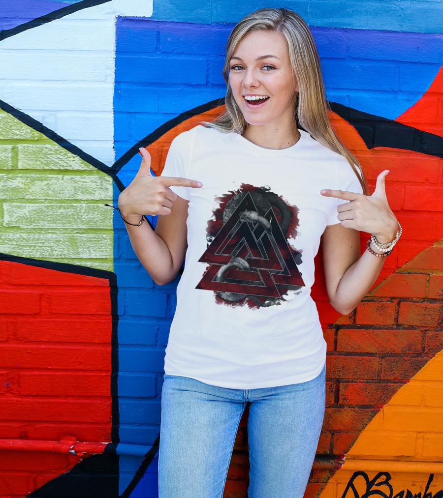 Path To Valhall Valknut Ouroboros Symbol Nordic Runes T-Shirt