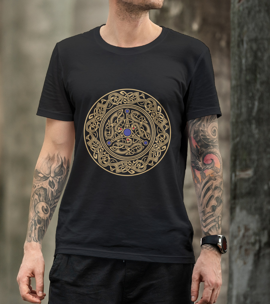 Nordic Knotwork Circle With Triquetra And Ancient Viking Symbols T-Shirt