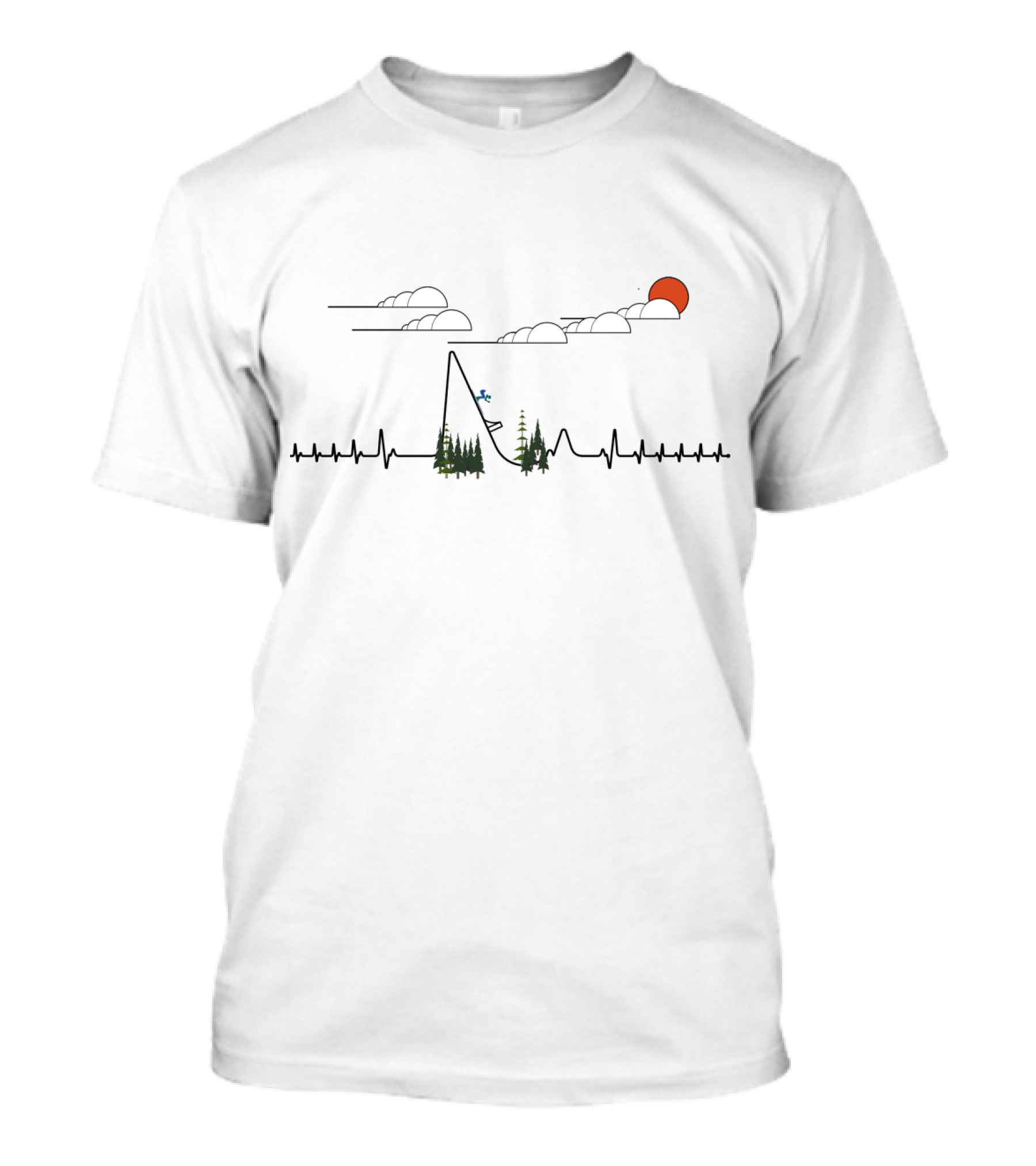 Heartbeat Ski Jumper With Mountain Trees Clouds Sun T-Shirt