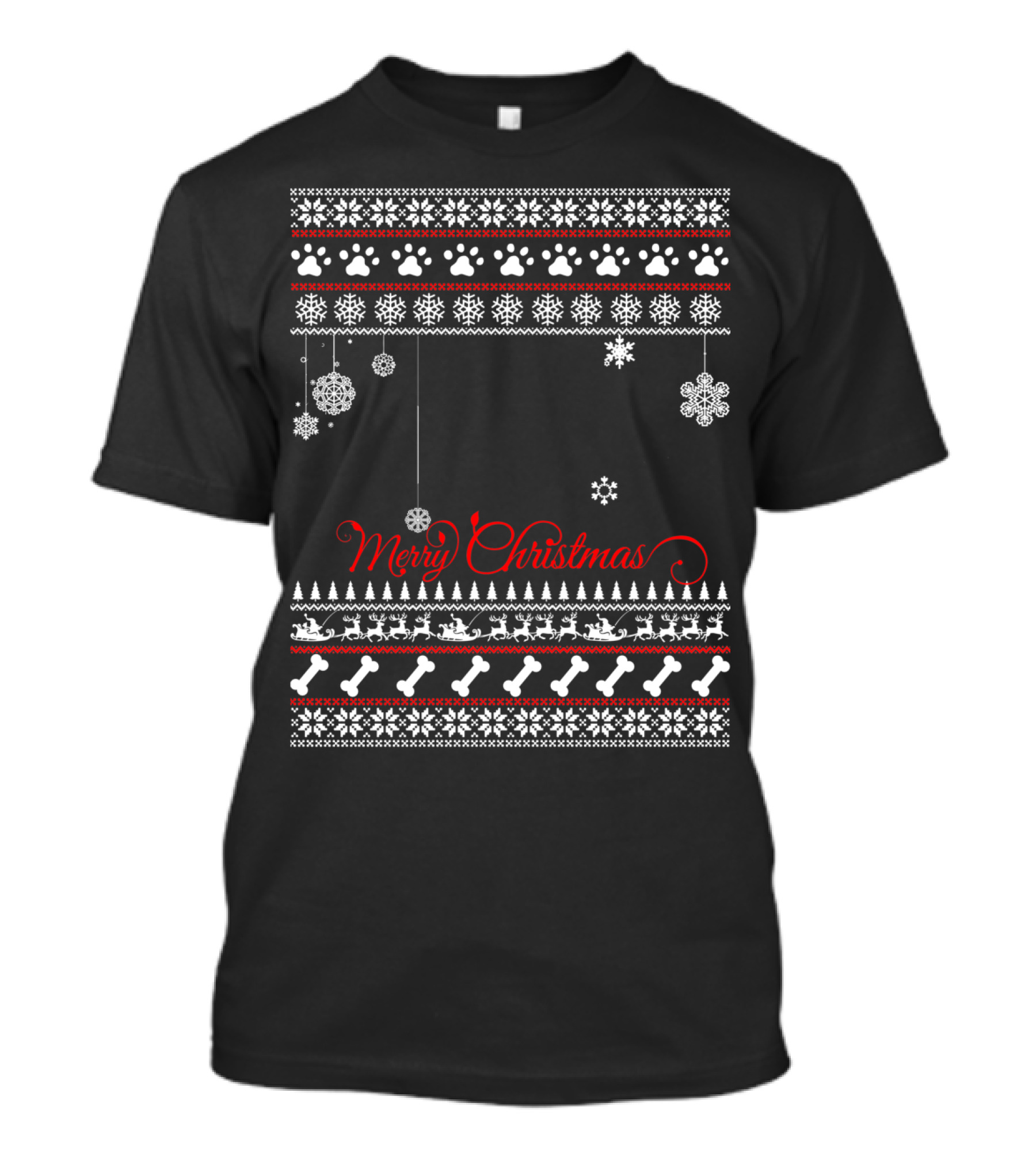 Merry Christmas Snowflakes And Dog Paw Bones T-Shirt