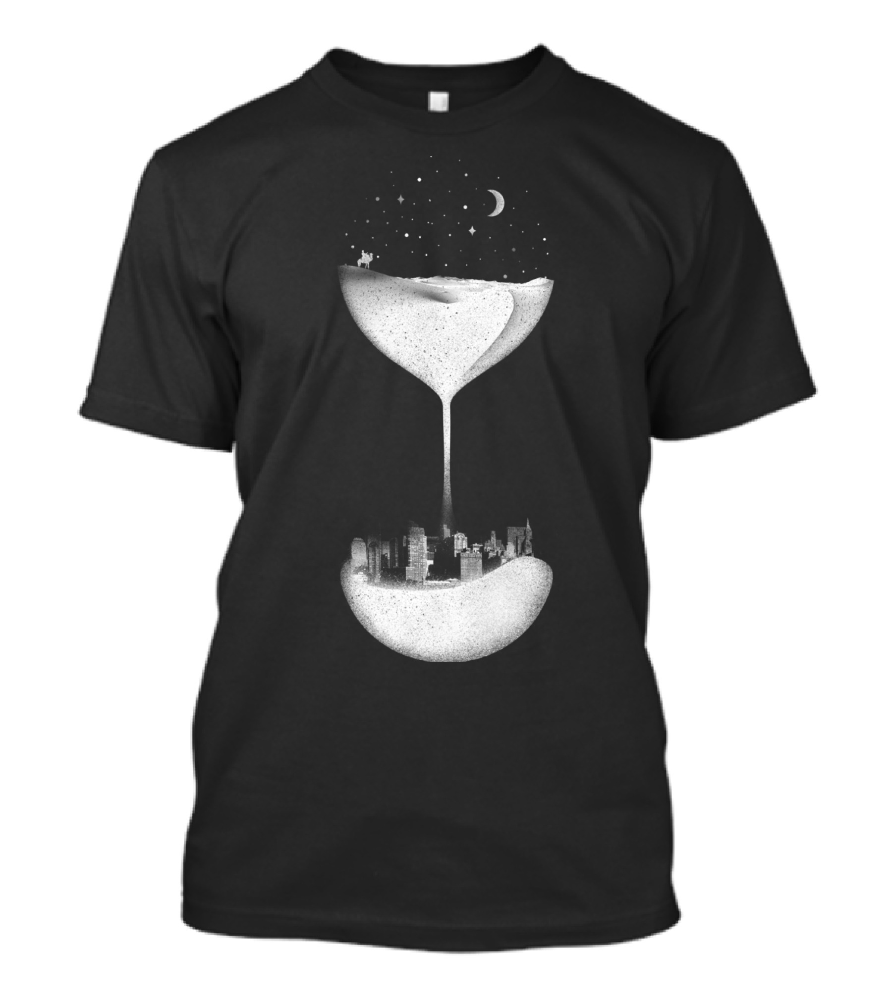Cityscape In Hourglass With Desert And Night Sky T-Shirt