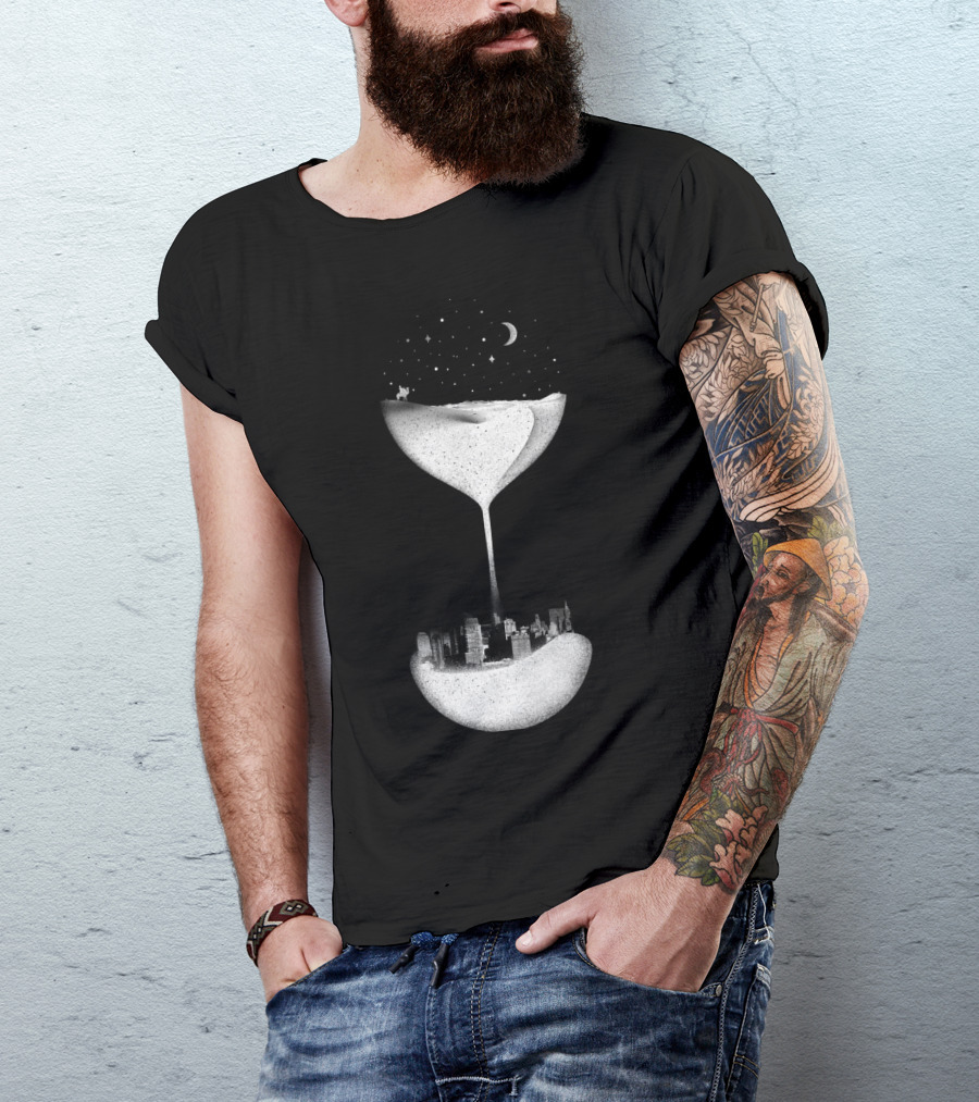 Cityscape In Hourglass With Desert And Night Sky T-Shirt