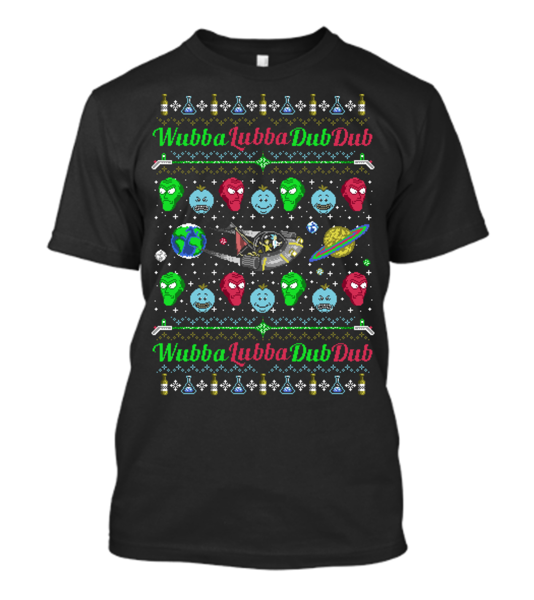 Wubba Lubba Dub Dub Christmas Spaceship Planet Faces T-Shirt