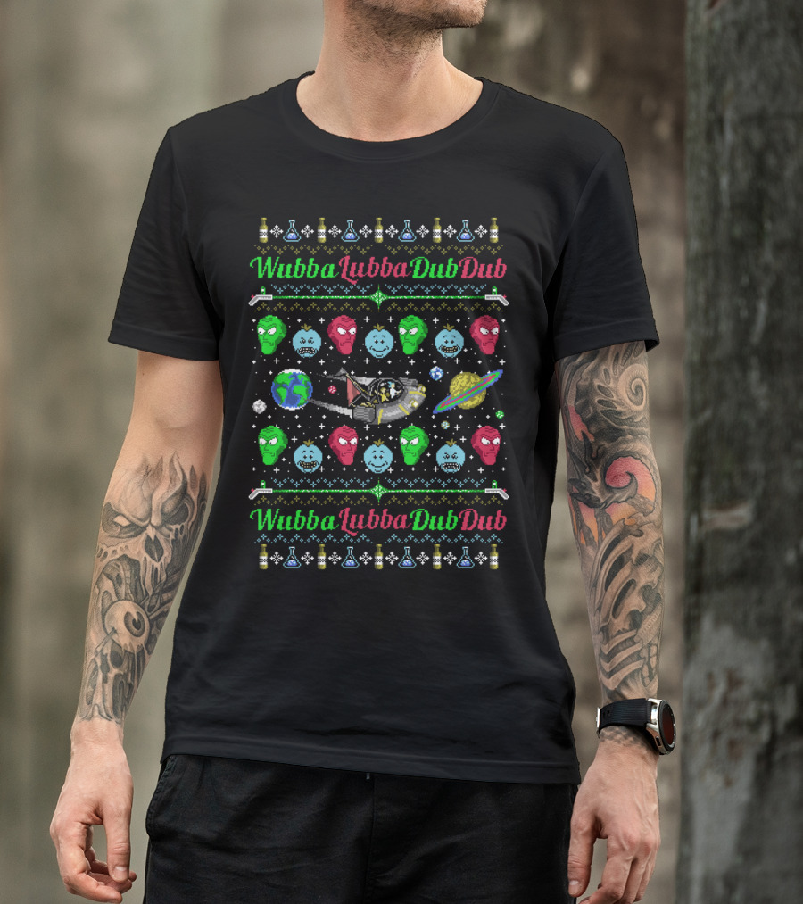 Wubba Lubba Dub Dub Christmas Spaceship Planet Faces T-Shirt