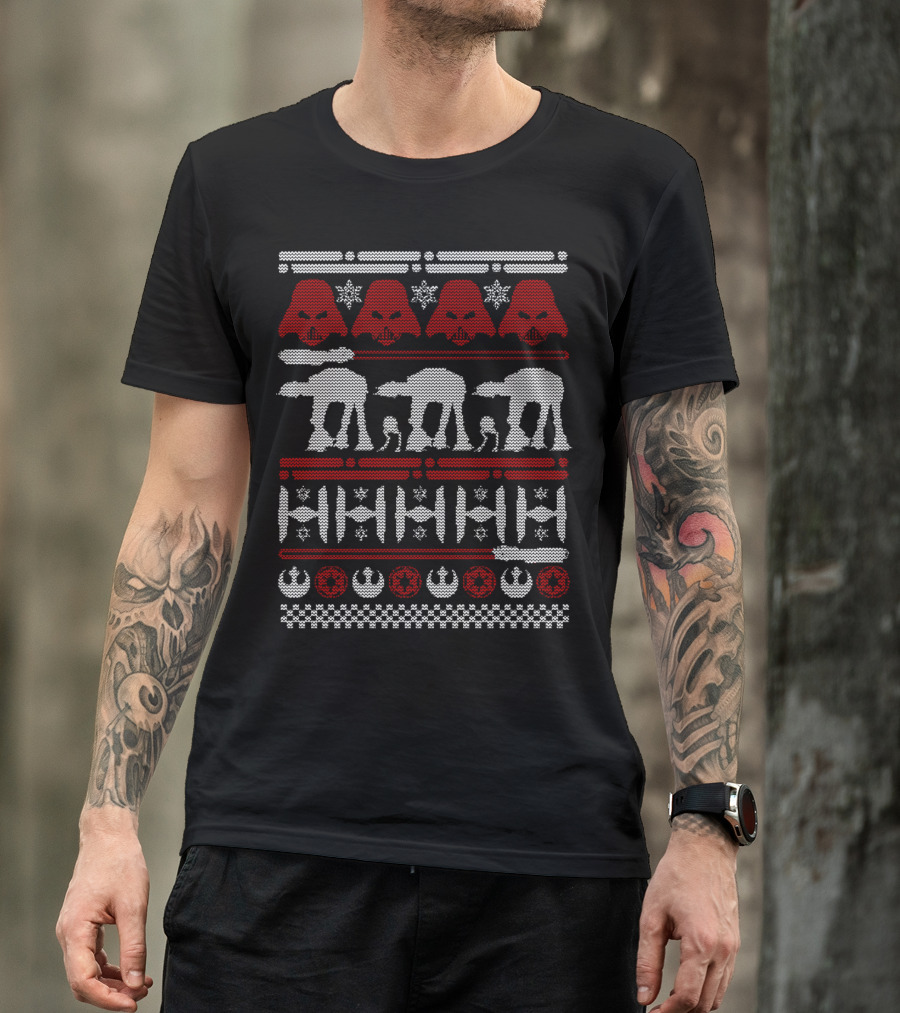 Darth Vader AT-AT TIE Fighter Rebel Empire Ugly Christmas T-Shirt