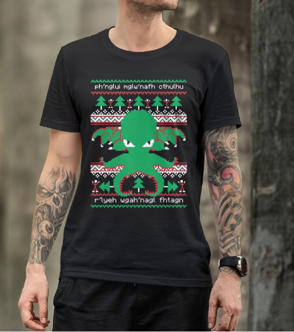 Cthulhu Ugly Christmas Sweater With R'lyeh Text T-Shirt