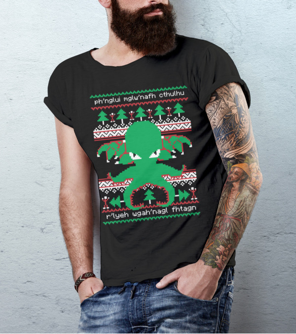 Cthulhu Ugly Christmas Sweater With R'lyeh Text T-Shirt