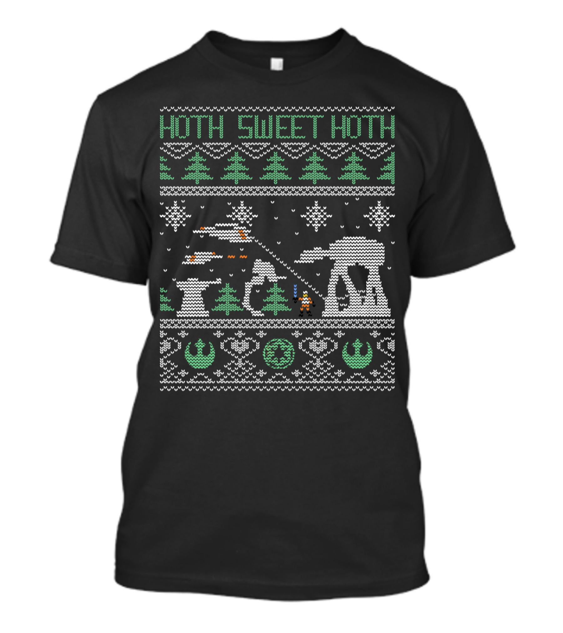 Hoth Sweet Hoth Star Wars Ugly Christmas Sweater Style Rebel Symbols Trees AT-AT Snow Battle Scene T-Shirt