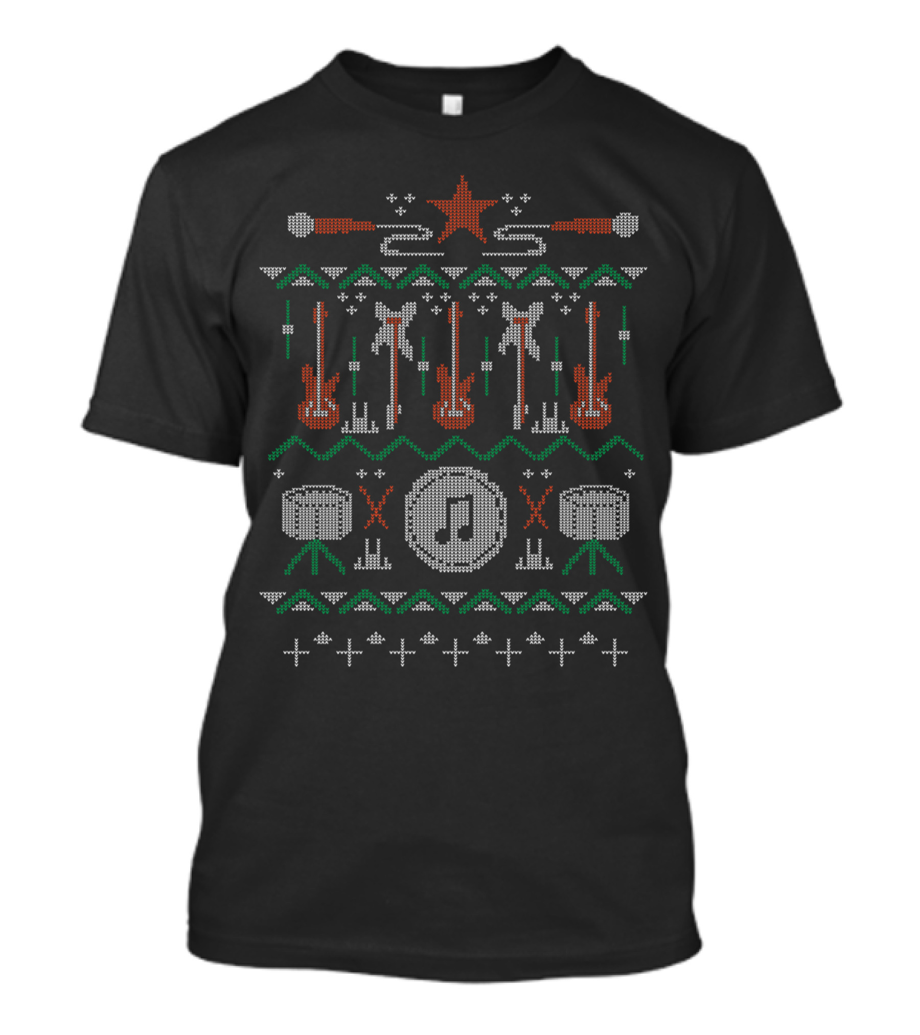 Rockstar Christmas Knitted Musical Instruments T-Shirt