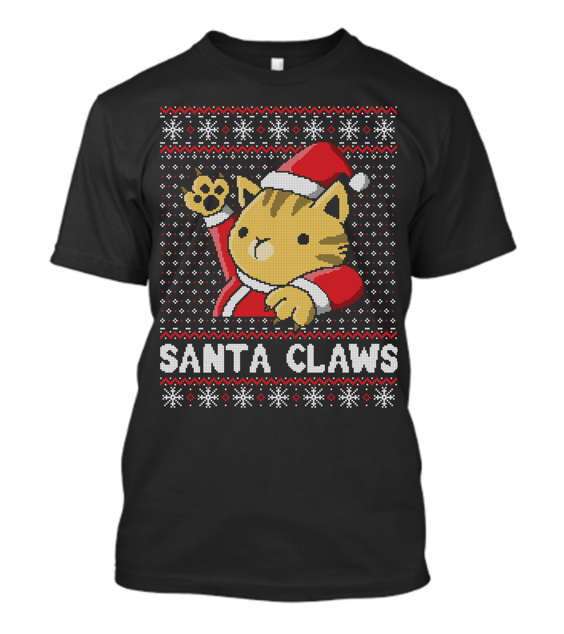 Santa Claws UglyCat Christmas Sweater Holiday Pixel T-Shirt