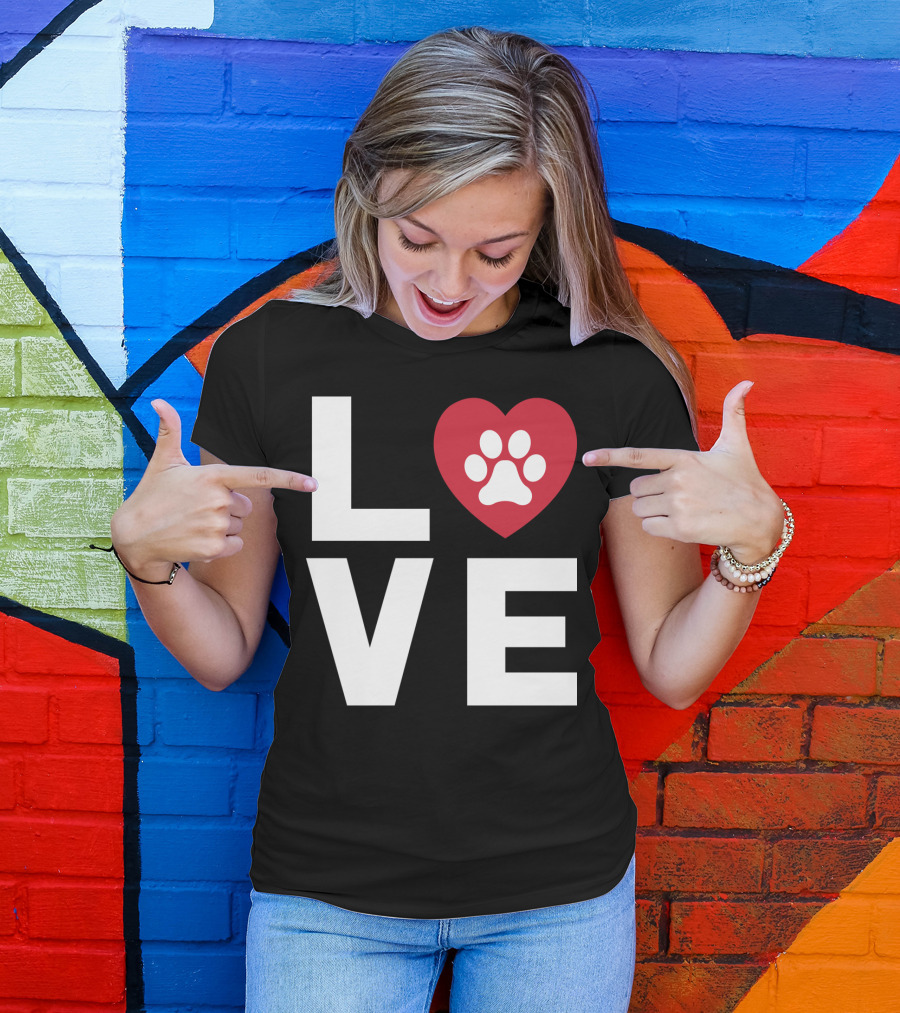 LOVE Animal Lover Dog Paw Print Heart T-Shirt