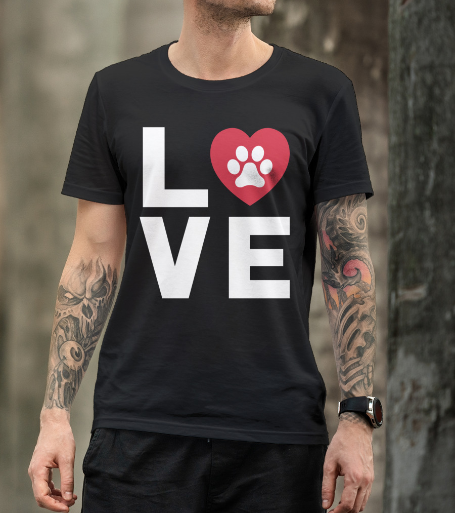 LOVE Animal Lover Dog Paw Print Heart T-Shirt