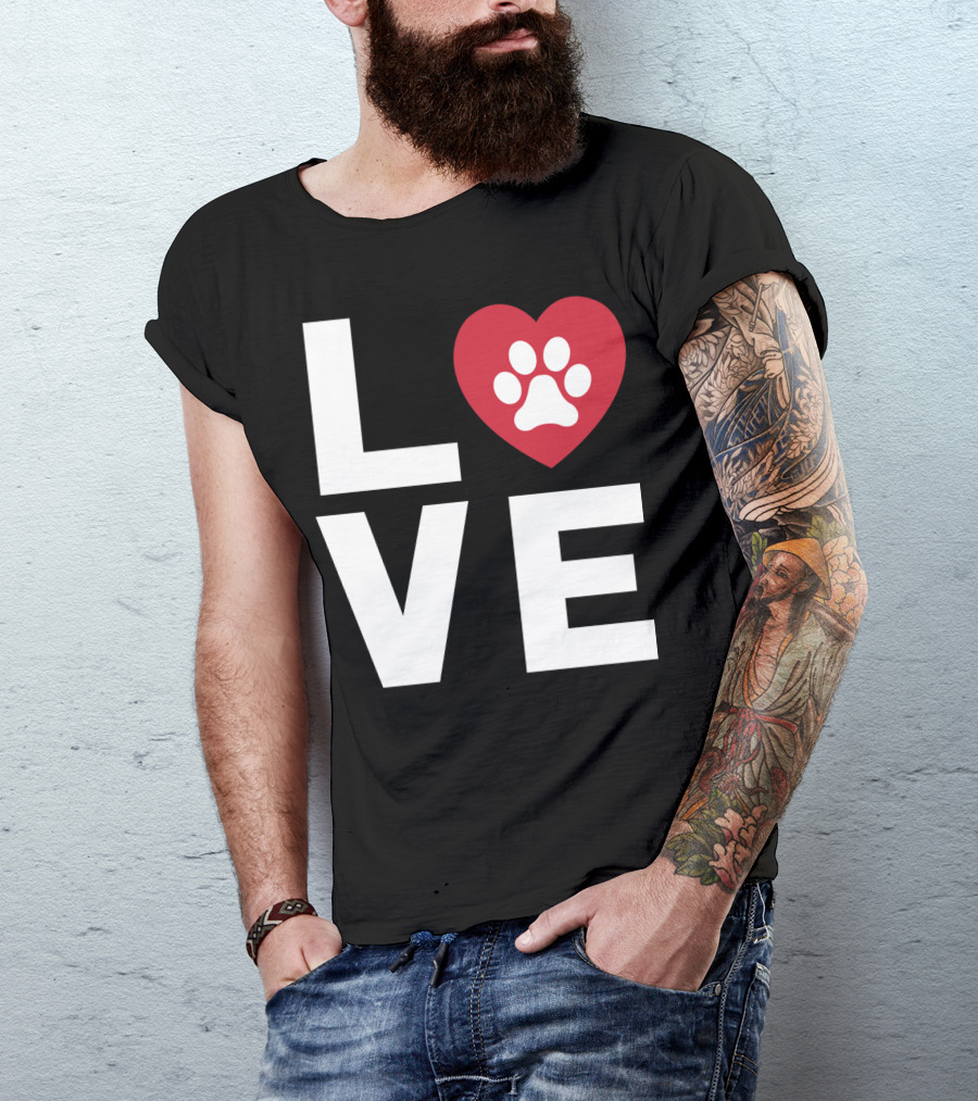 LOVE Animal Lover Dog Paw Print Heart T-Shirt