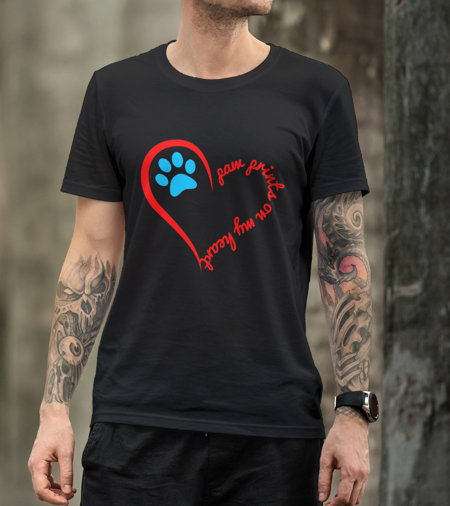Paw Prints On My Heart Dog Heart T-Shirt