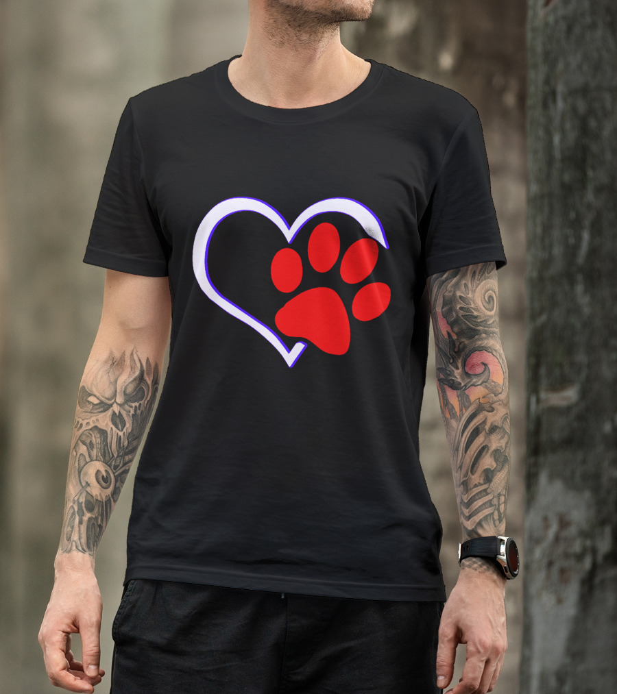 Paw Heart Remix Outline Red T-Shirt
