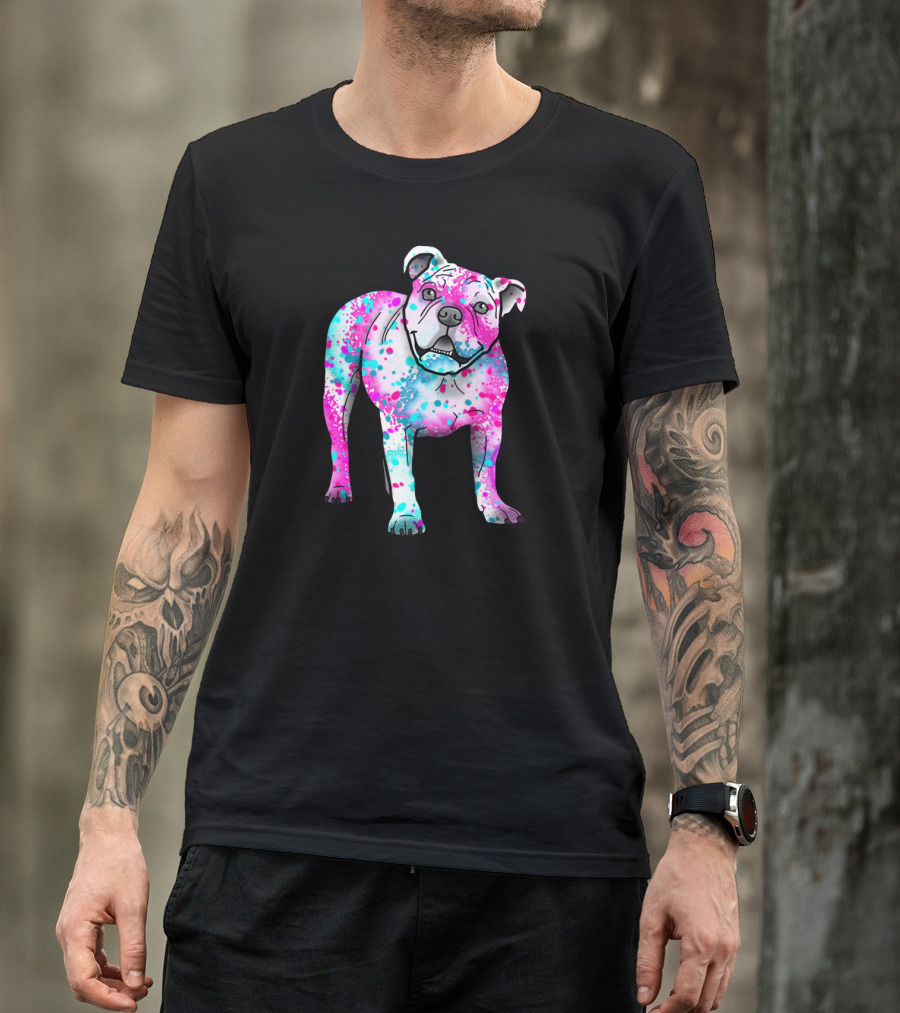American Bulldog Colorful Watercolor Splash T-Shirt