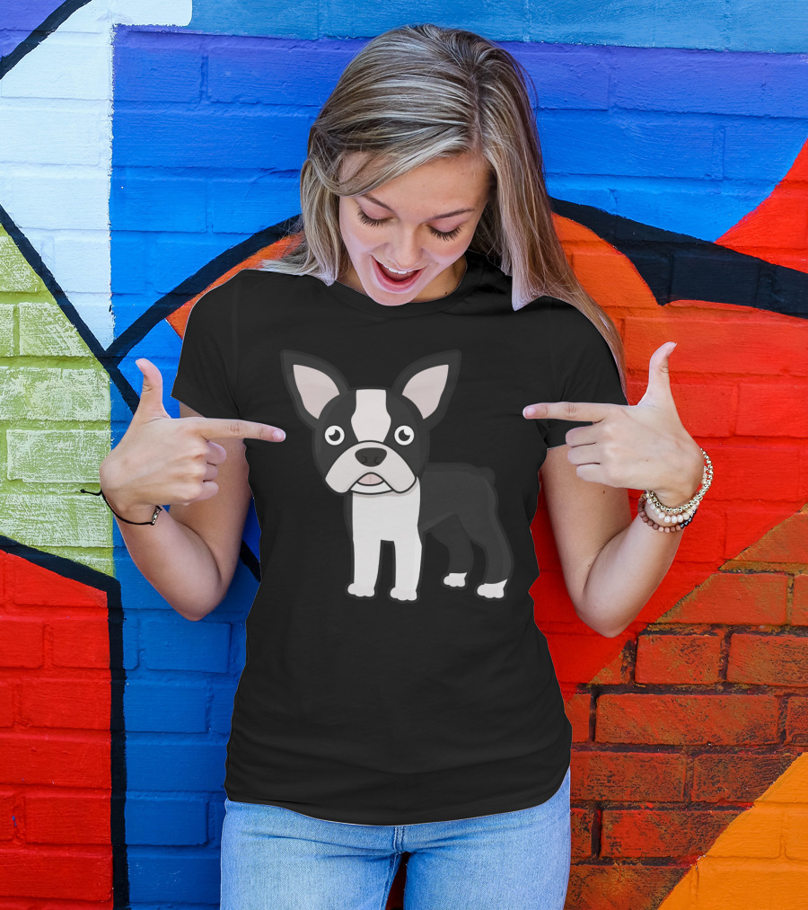 Boston Terrier Cartoon Cute Dog T-Shirt