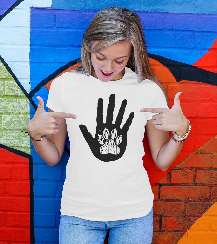 Mans Best Friend Paw Print In Hand T-Shirt