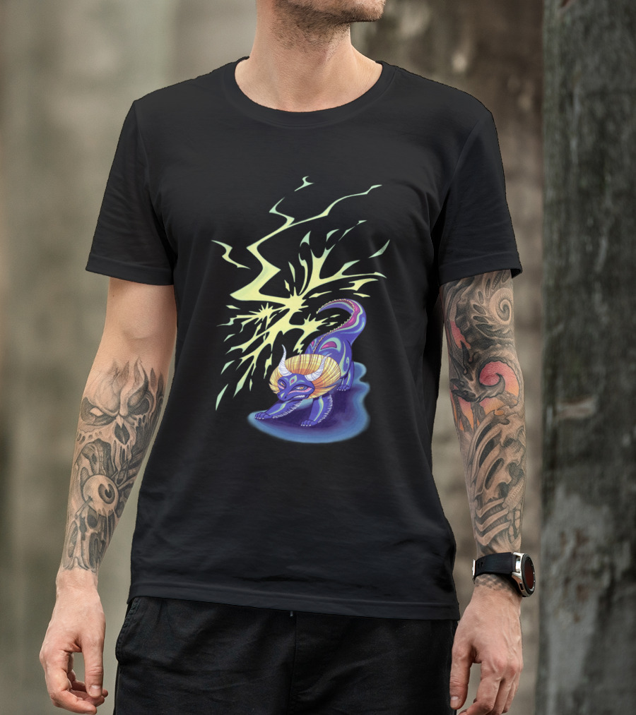 Asian Thunder Dragon Neon Lightning Burst T-Shirt