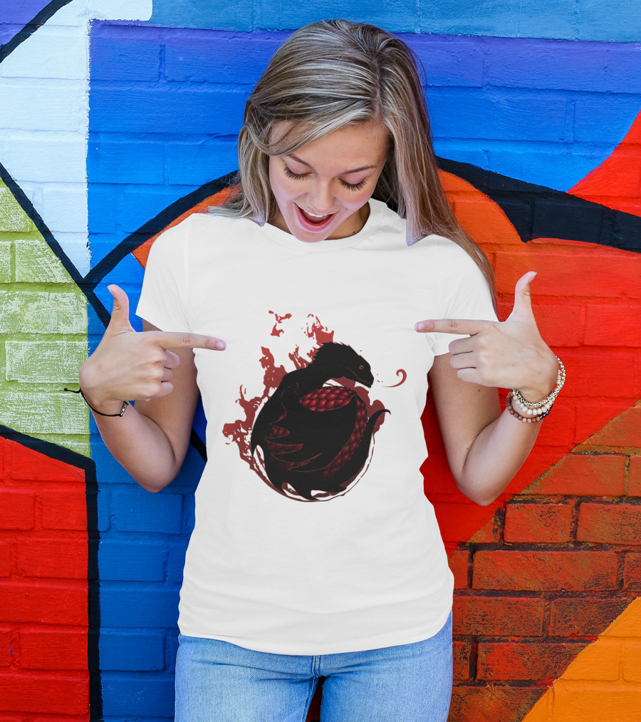 Black Dragon Fiery Silhouette Red Scales T-Shirt