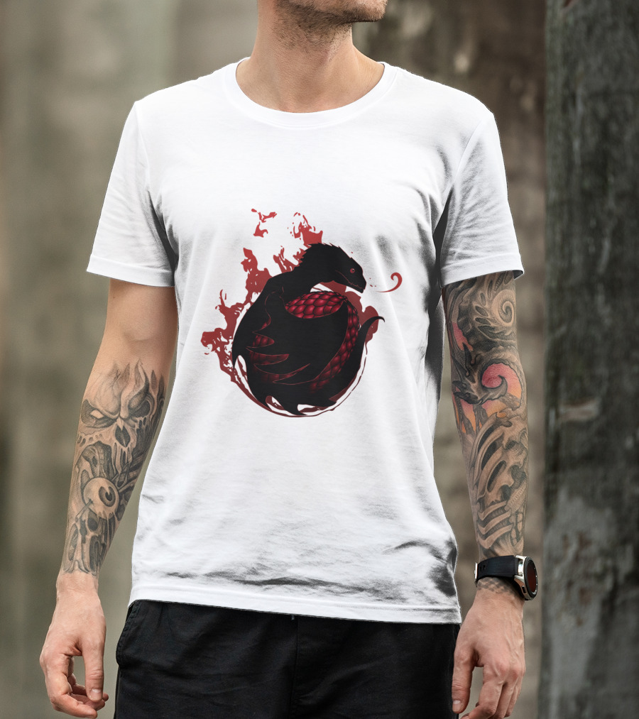 Black Dragon Fiery Silhouette Red Scales T-Shirt