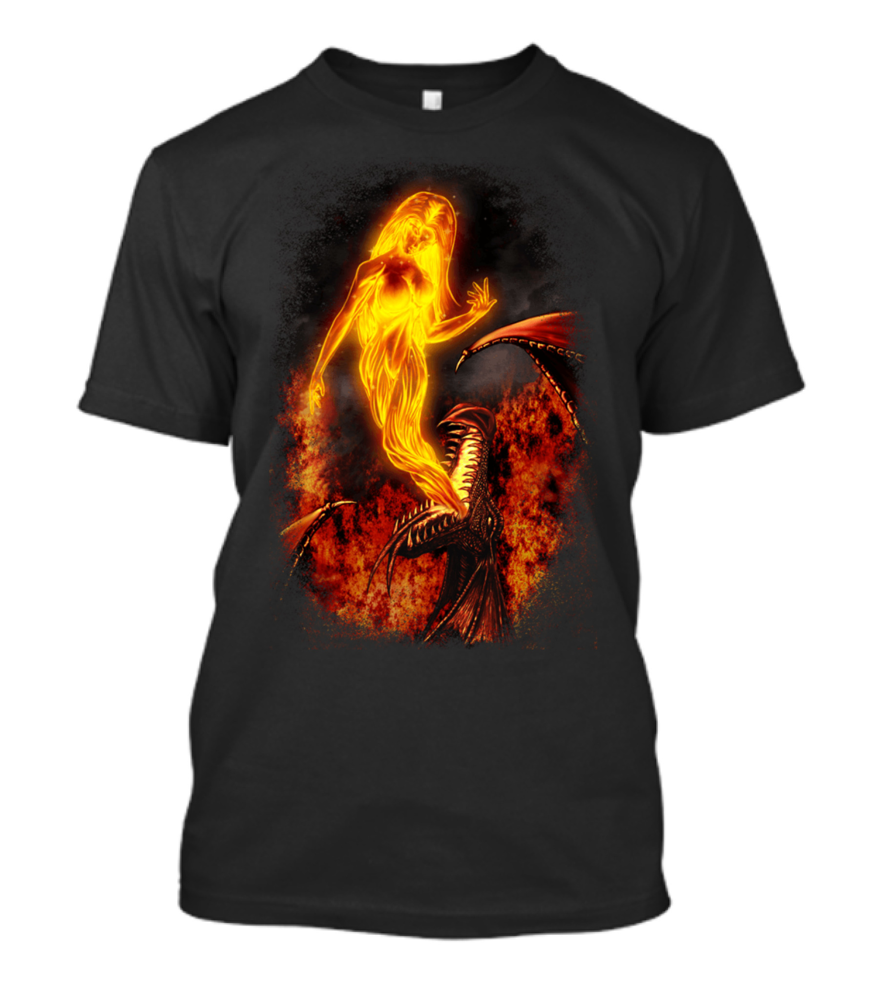 Birth Of Fire Dragon And Flame Woman Fantasy Scene T-Shirt