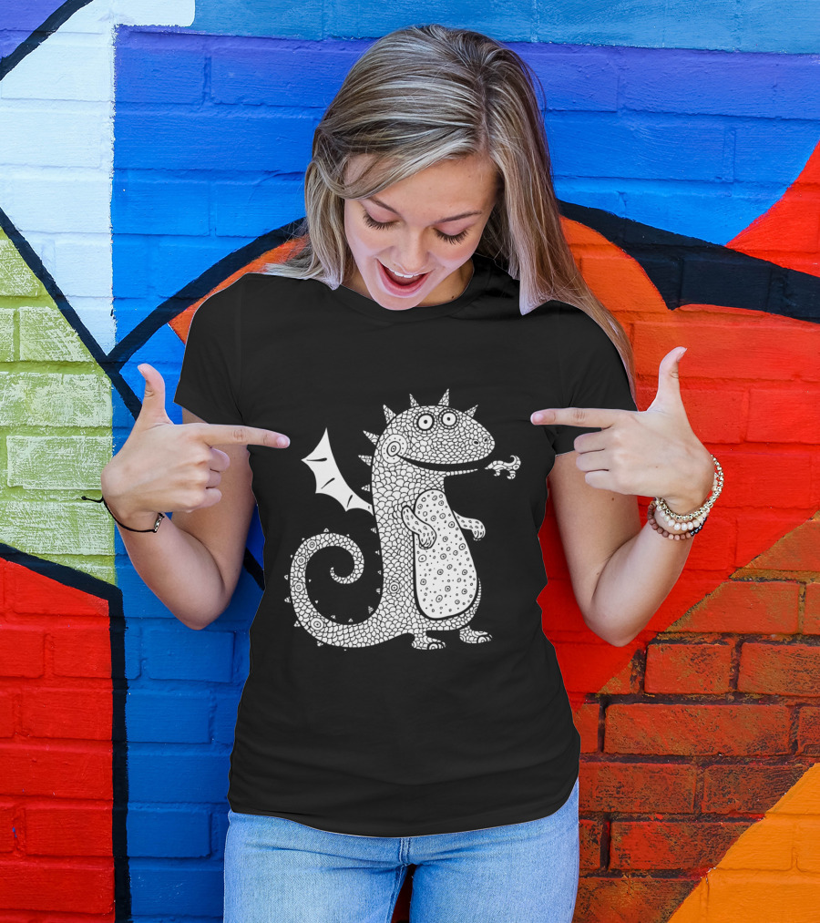 Cartoon Dragon With Spiky Scales And Smiling Expression T-Shirt