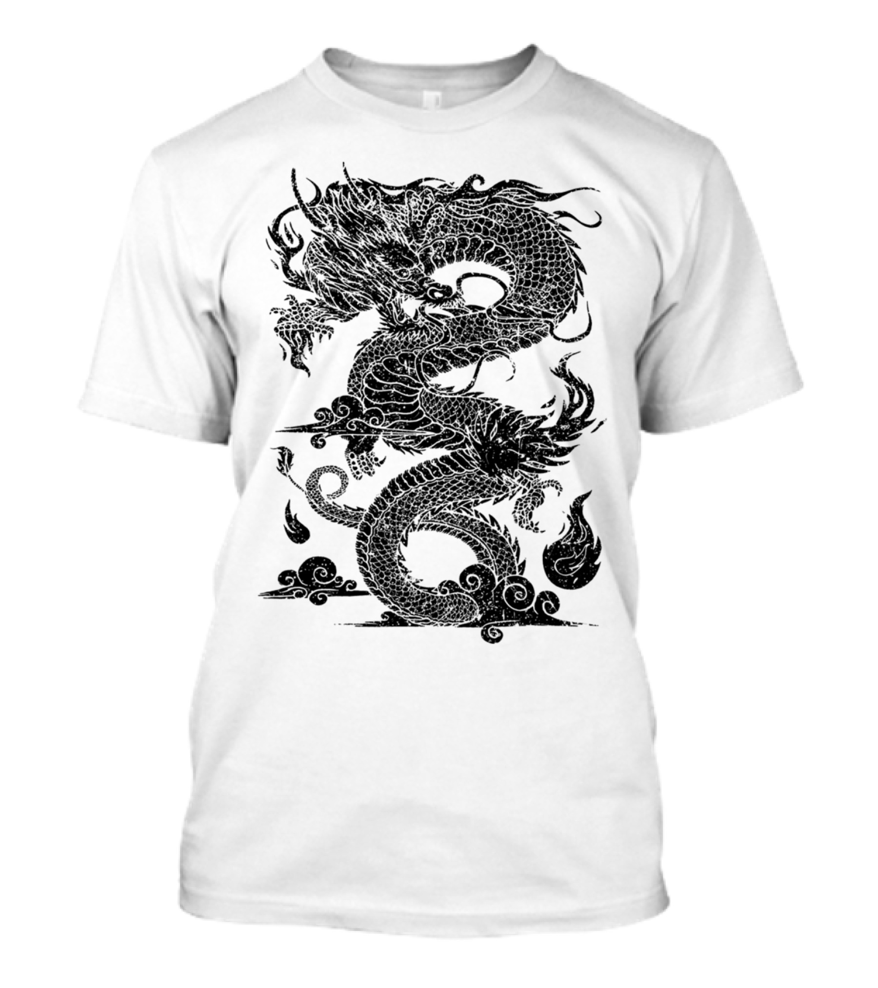 Chinese Dragon On Bright Black Serpent Motif T-Shirt