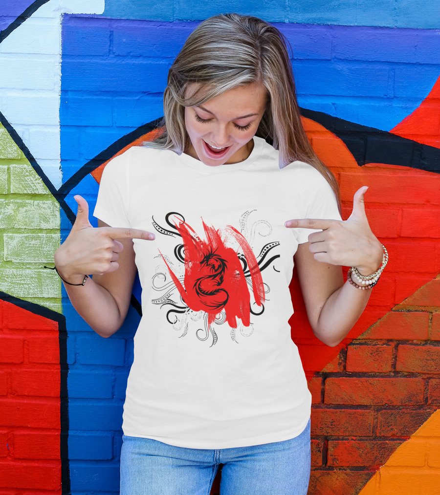 Chinese Dragon Ink Brush Stroke T-Shirt