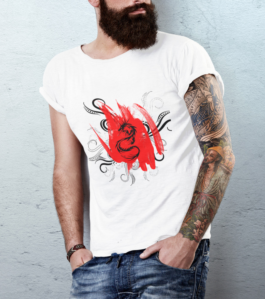 Chinese Dragon Ink Brush Stroke T-Shirt
