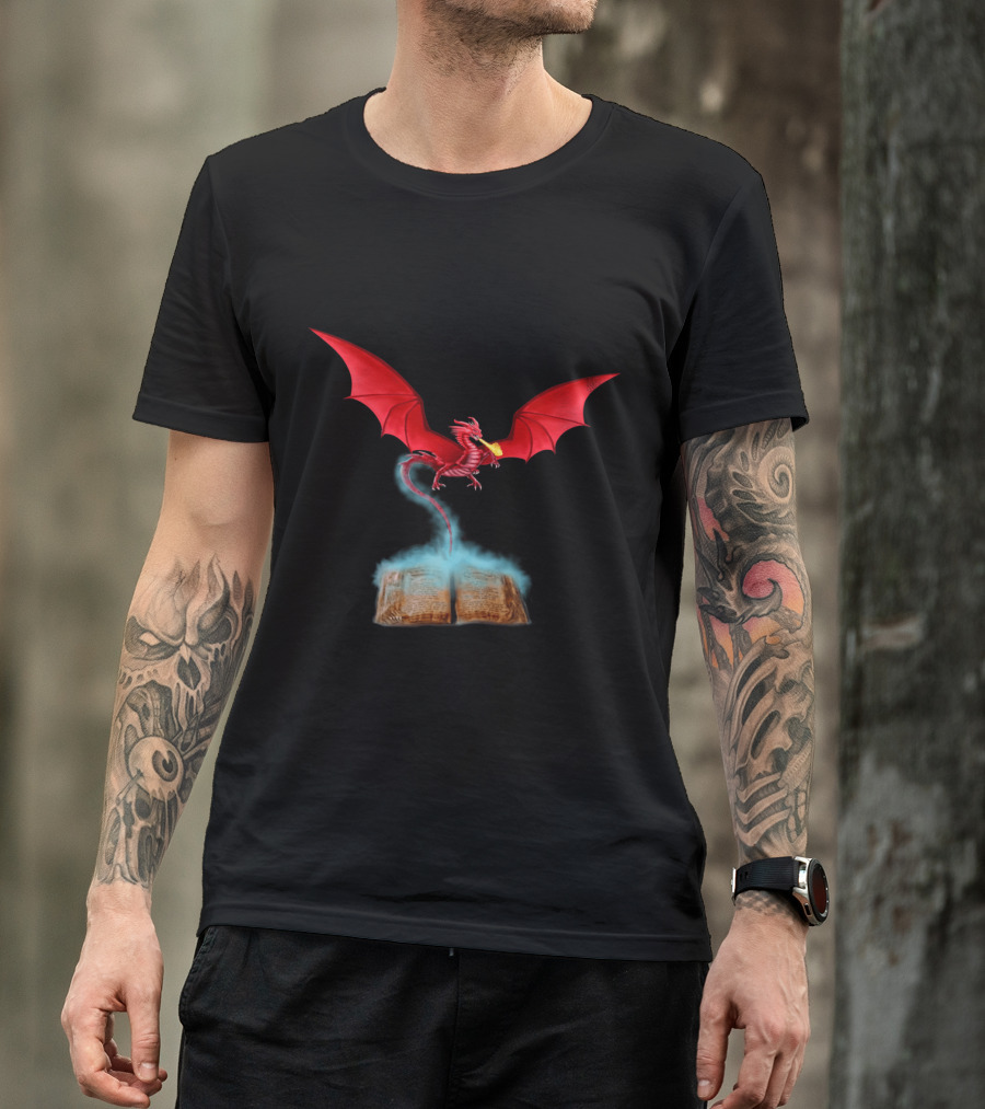Conjuring The Red Dragon From Mystical Book With Blue Aura T-Shirt