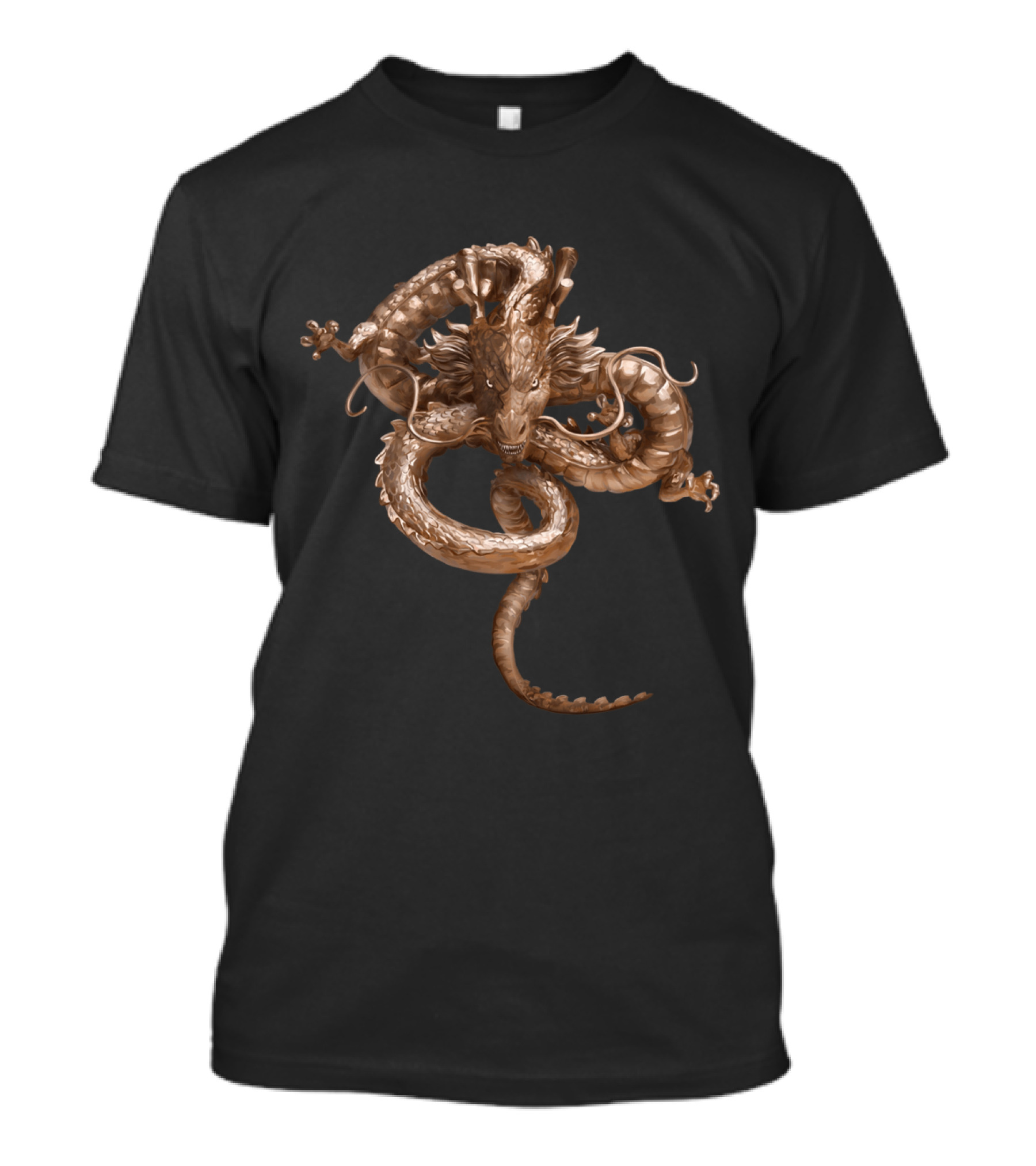 Cool Gold Dragon Serpentine Sculpture Guardianship Mythical Beast T-Shirt