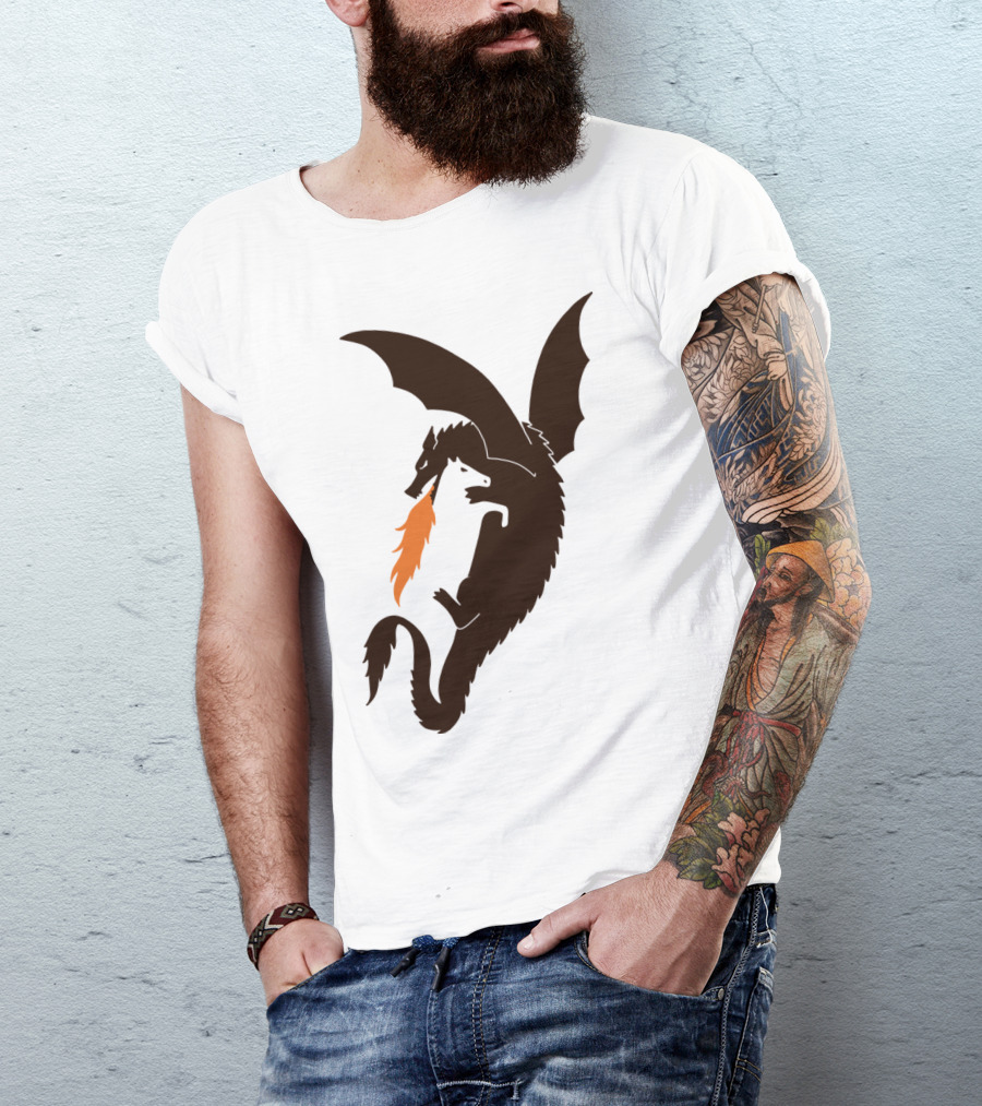 Dragon Embracing Horse With Fiery Mane T-Shirt