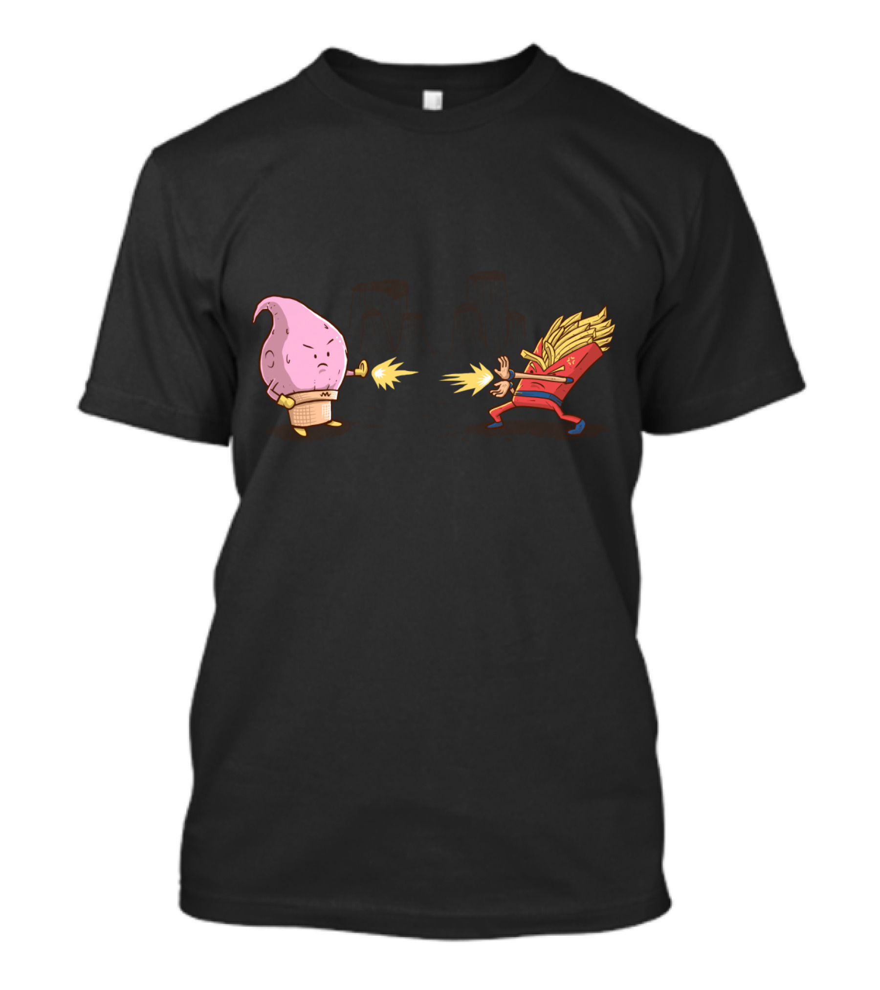 Dragon Food Fight: Pink Villain Vs. French Fry Warrior Showdown T-Shirt