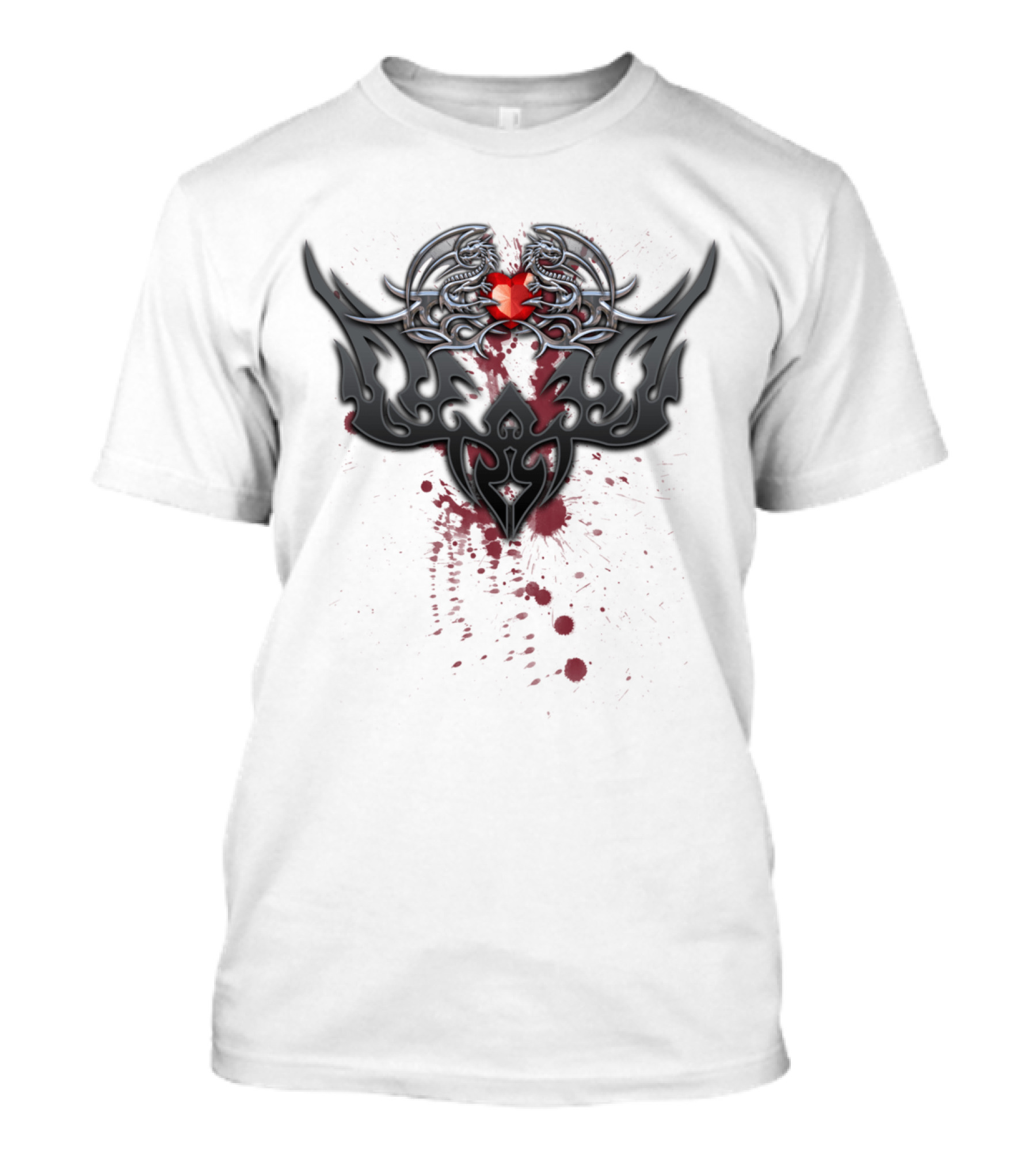 Dragon Heart Twin Tribal Dragons Embracing Fiery Core T-Shirt