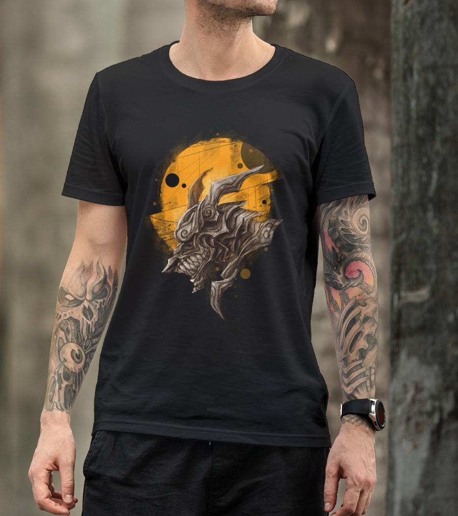 Dragon Metal Abstract Cosmic Design Orange Circle T-Shirt