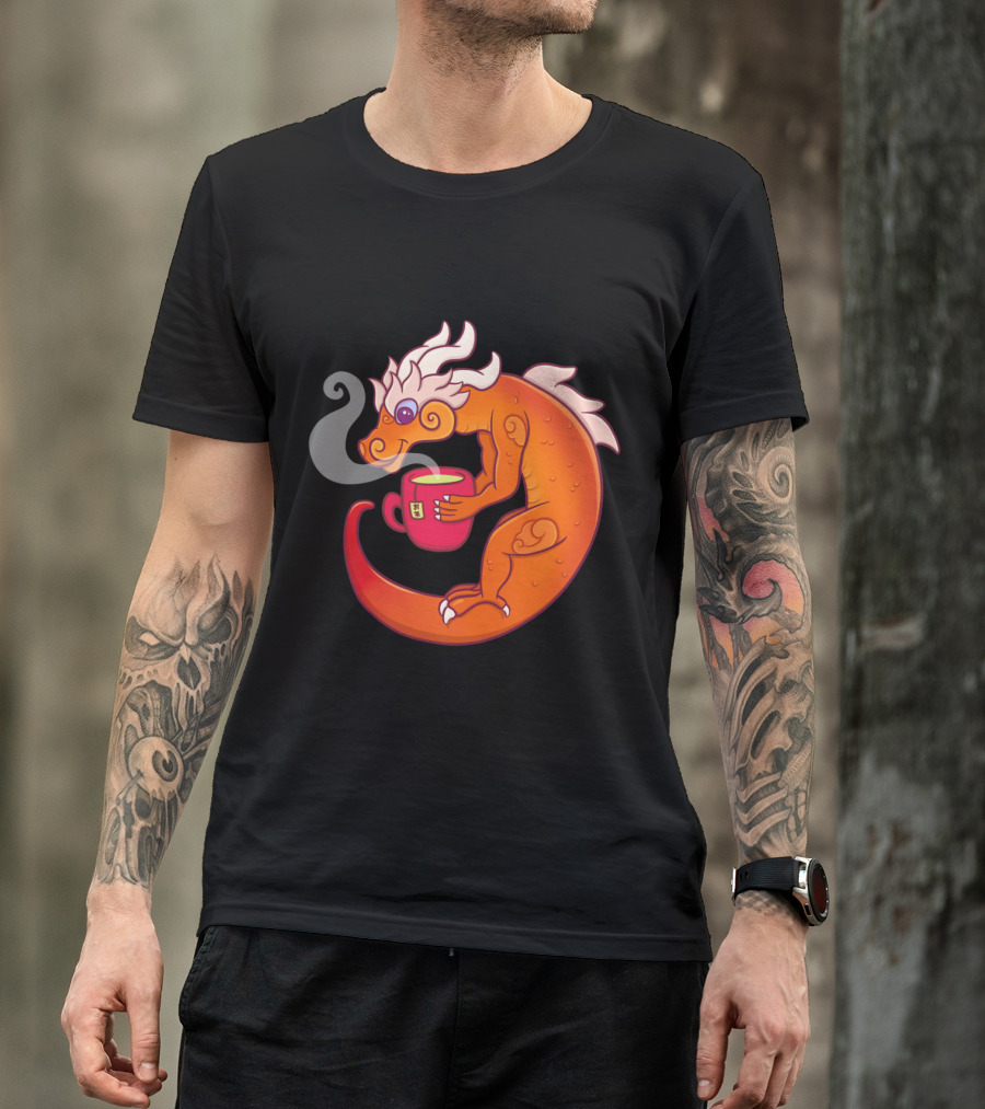 Dragon Sipping Coffee With Orange Scales T-Shirt