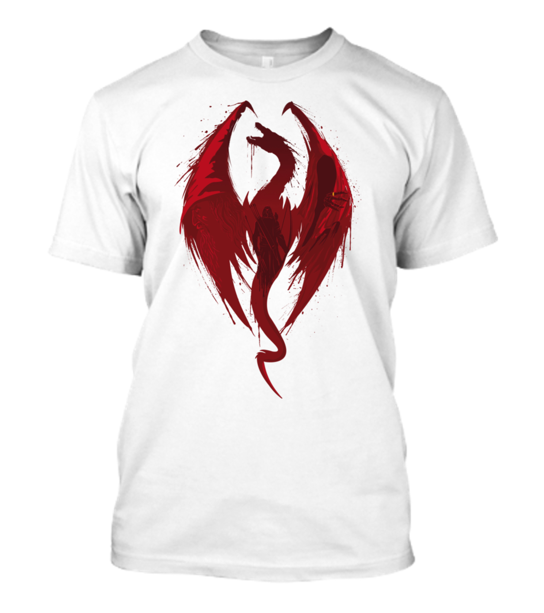 Dragon Bane Red Silhouette With Blood Wings And Sword T-Shirt