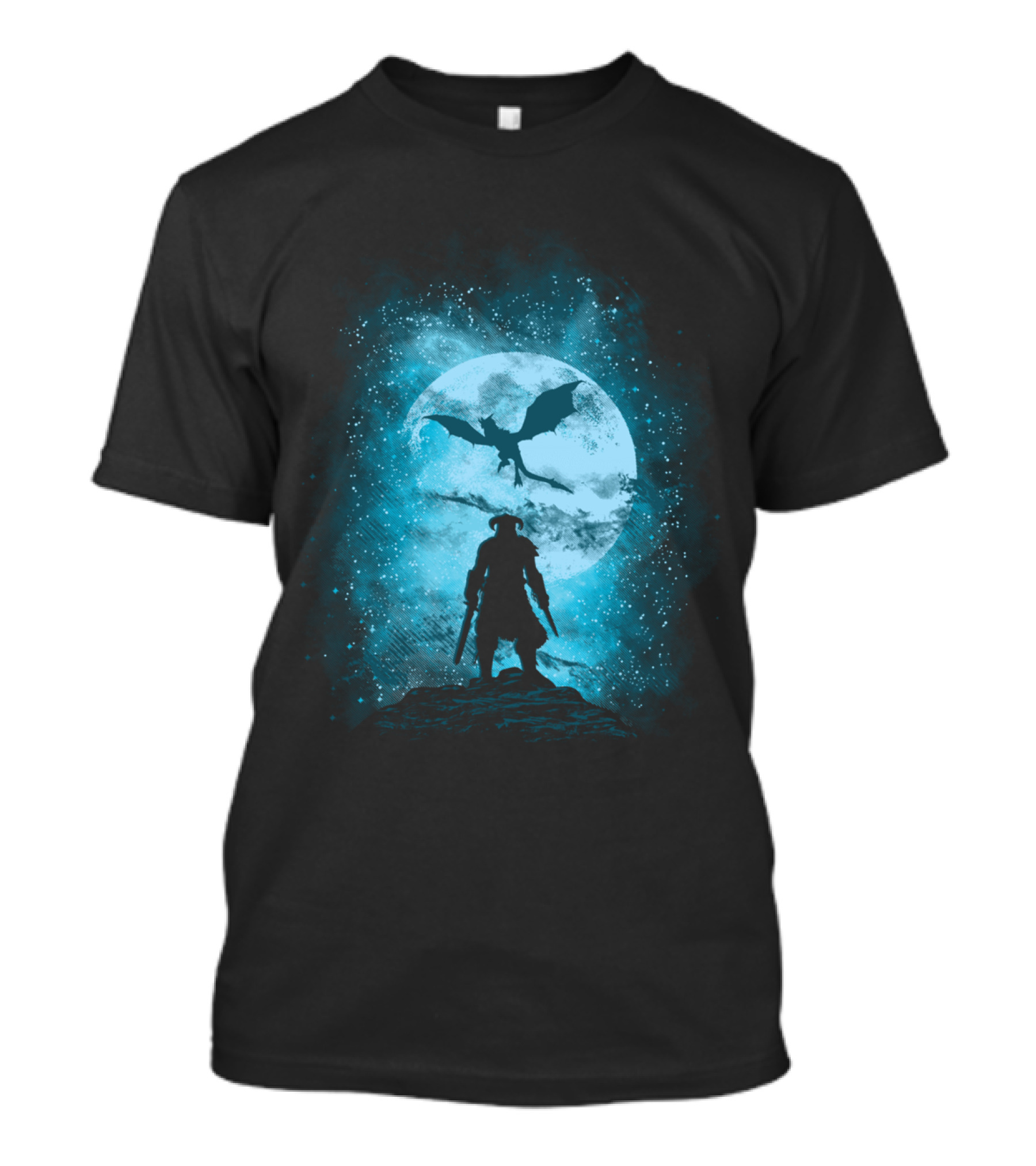 Skyrim Dragonborn Moonlit Battle Against Dragon T-Shirt