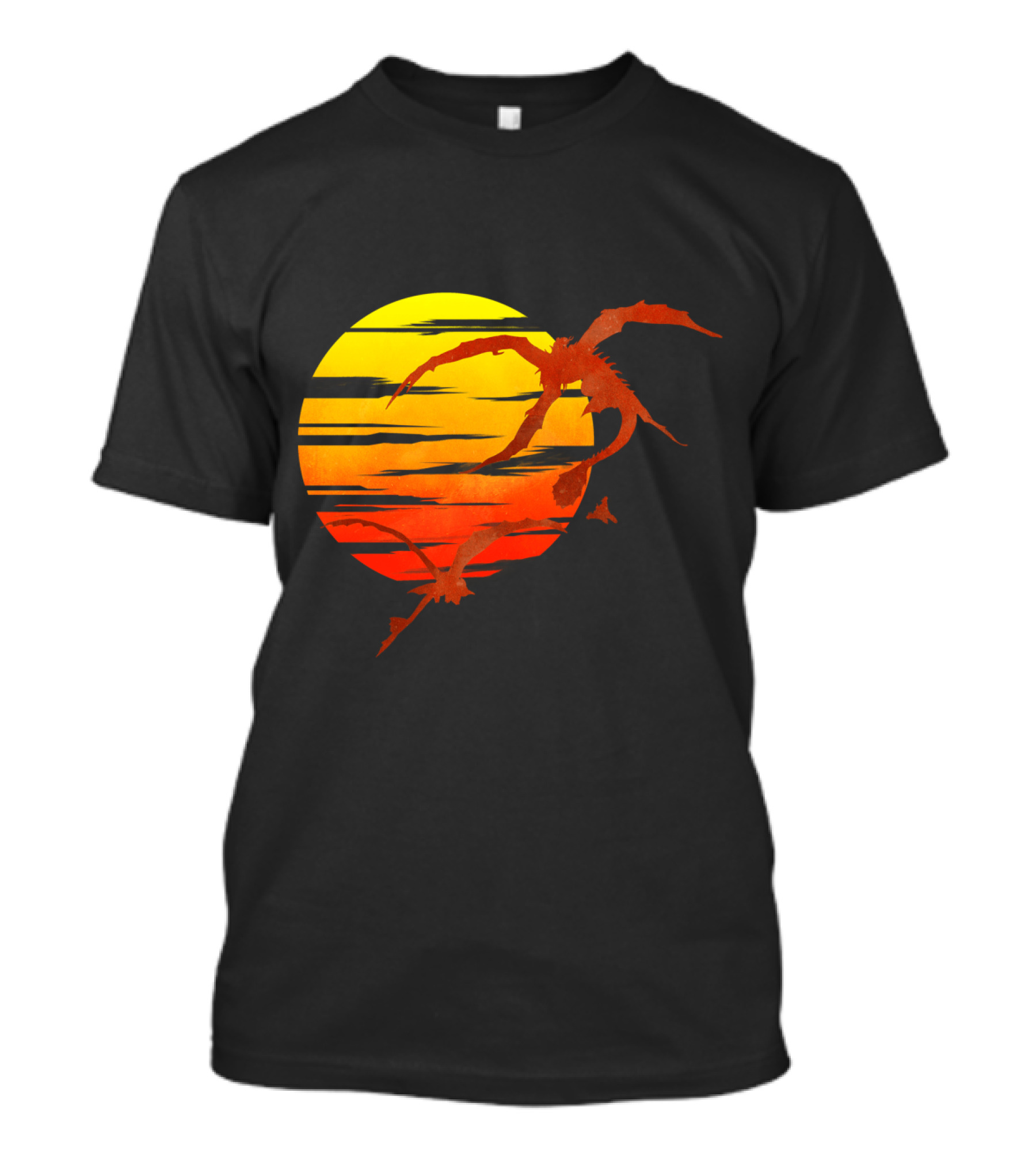 Sunset Dragon Silhouette In Fiery Sky T-Shirt