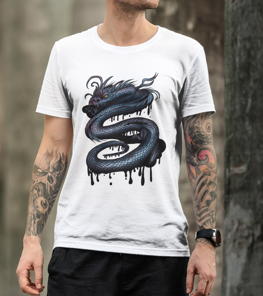 Dragon Swirl Serpent Mythical Creature With Dripping Ink Effect T-Shirt