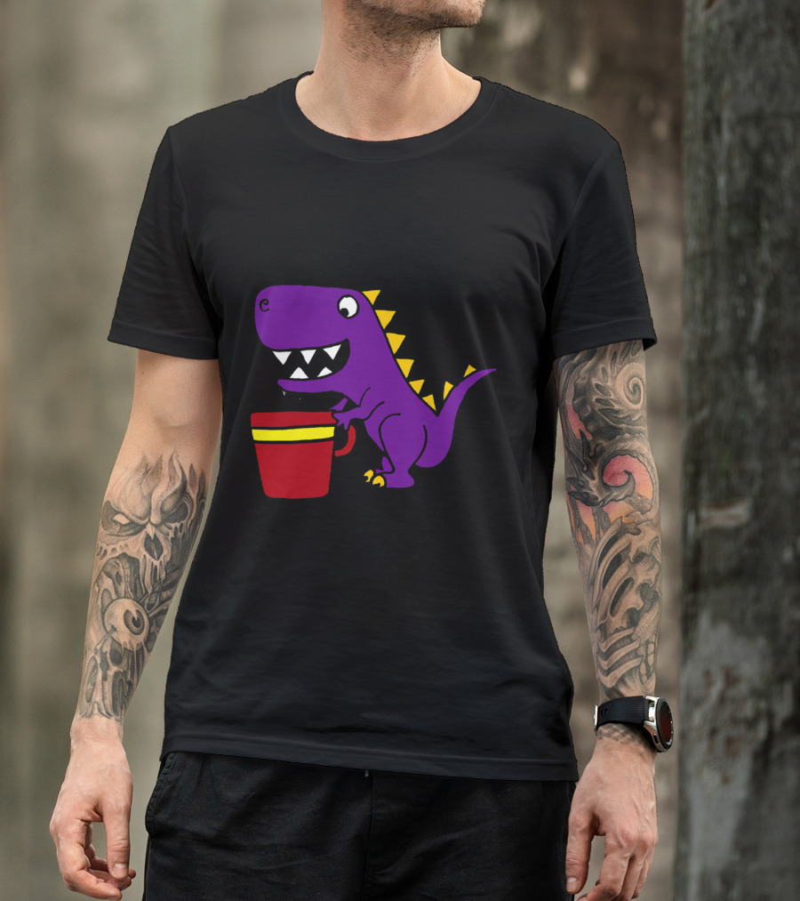 Funny Purple Dinosaur Enjoying Coffee T-Shirt