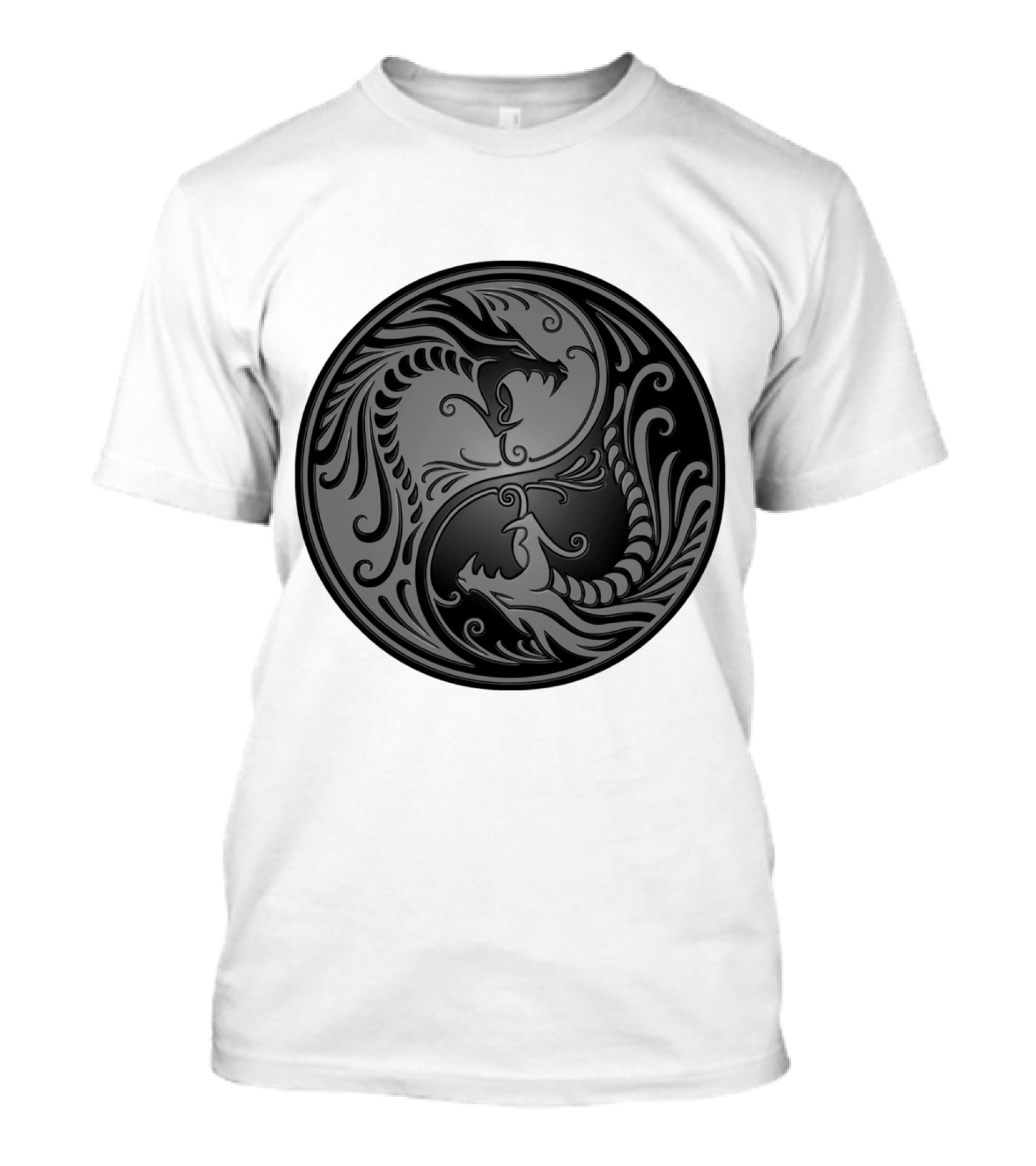 Gray Black Yin Yang Dragons Circle T-Shirt