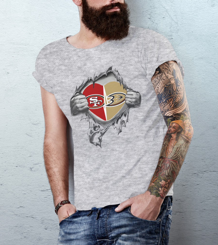 SF 49Ers Anaheim Ducks Heart Logo Tear T-Shirt