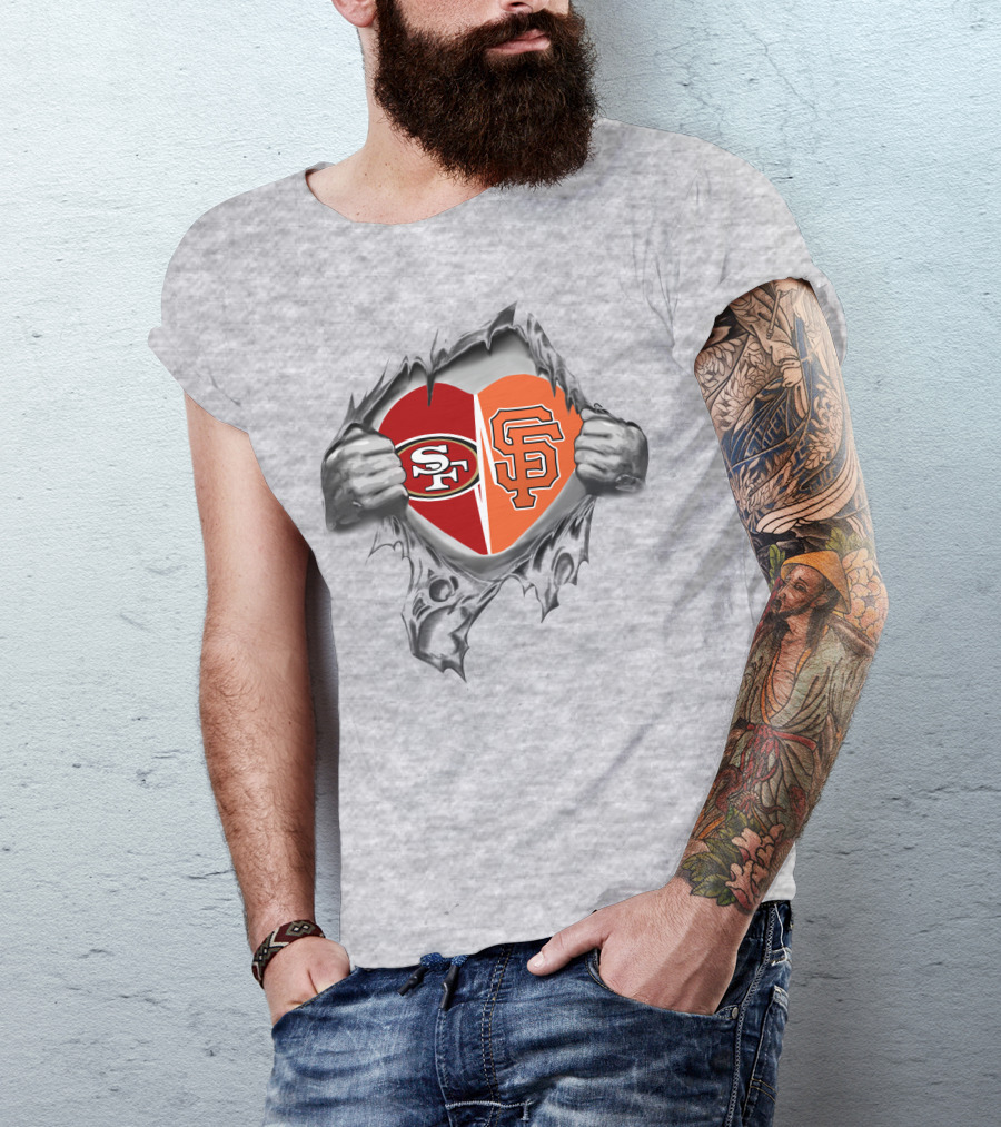 Sf 49Ers Giants Heart Logo Tear T-Shirt
